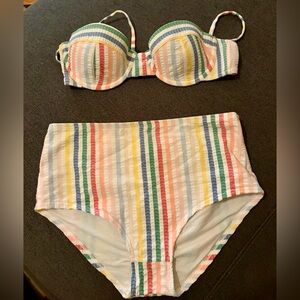 J Crew high waisted stripe bikini set